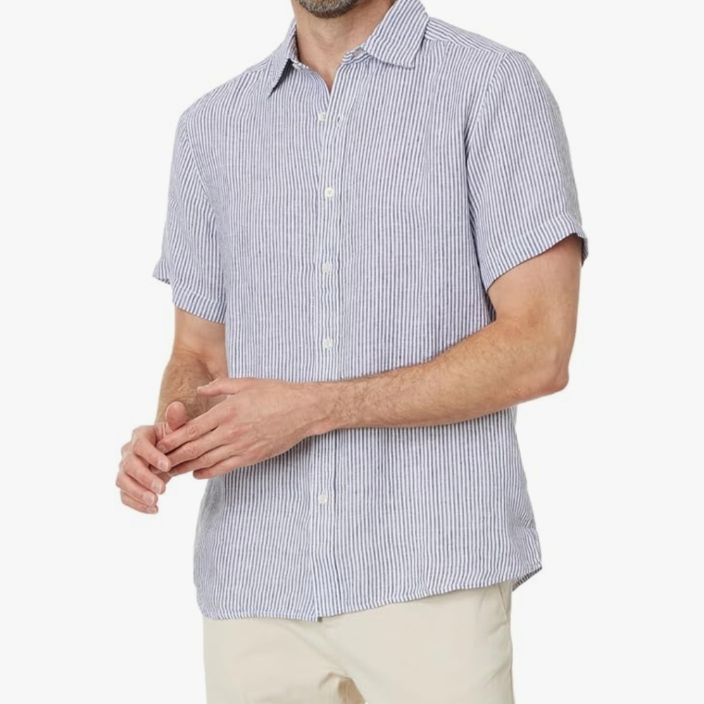 Vineyard Vines Men's Stripe Linen Short Sleeve Shirt Large